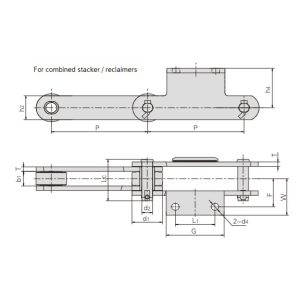 kaupiklio-iškroviklio grandininis konvejeris su priedais